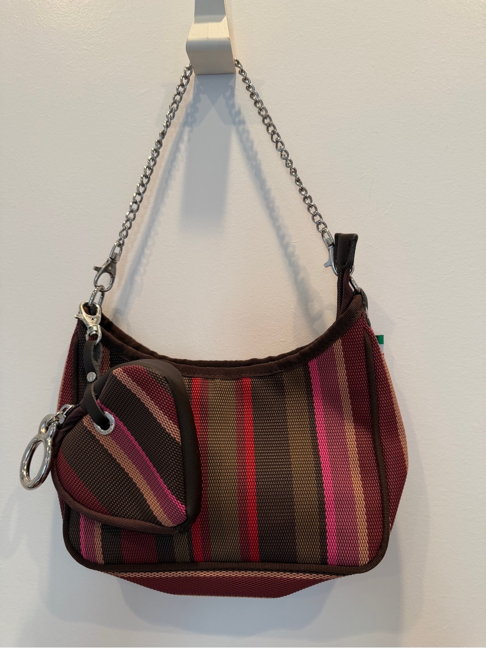 Brandina Pink, Brown & Red Striped Shoulder Bag with Chain Strap